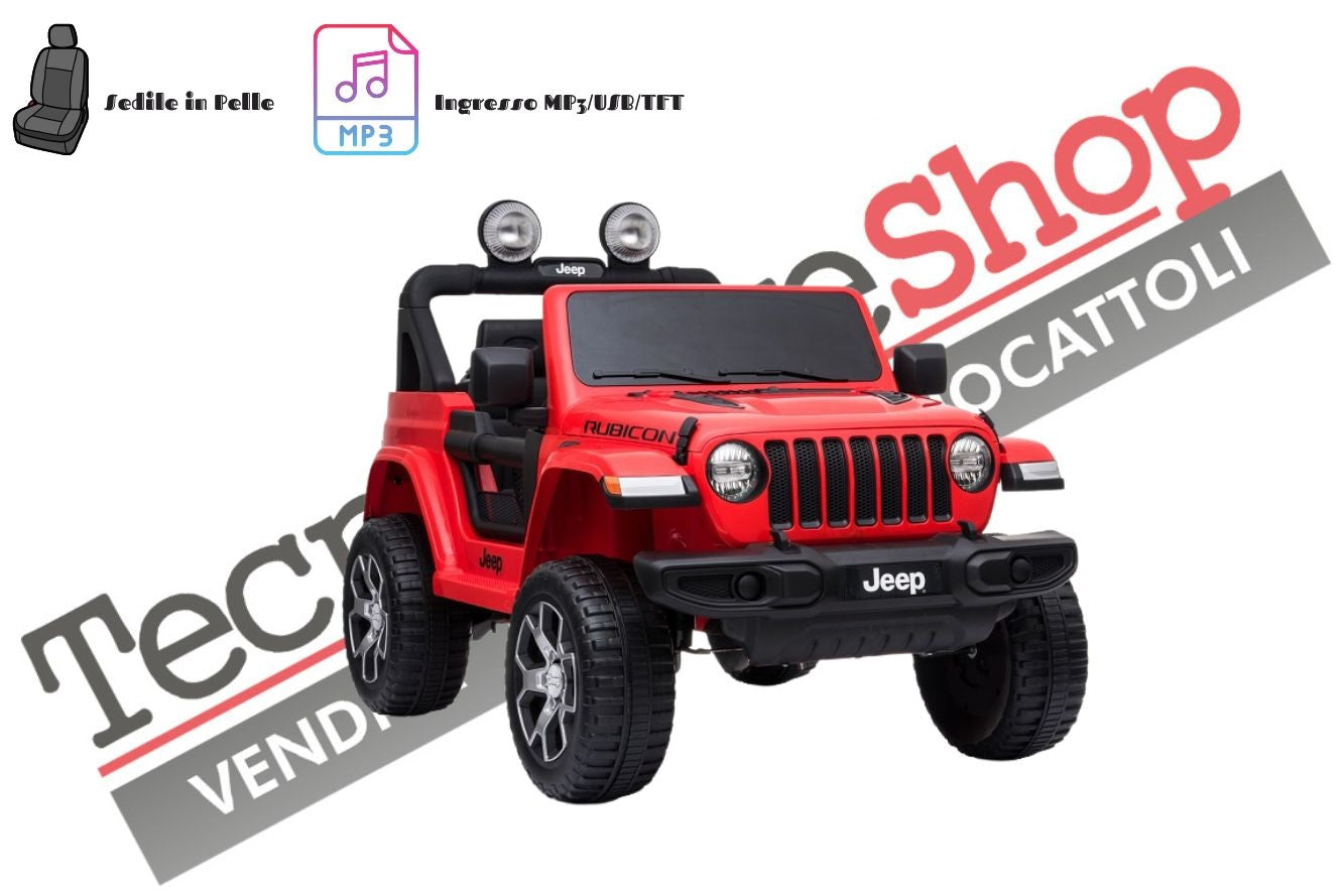 Auto Macchina Elettrica per Bambini JEEP FIAT Wranglper RUBICON 12V 2 Posti  con Mp3 - Sedile in Pelle colore Rosso