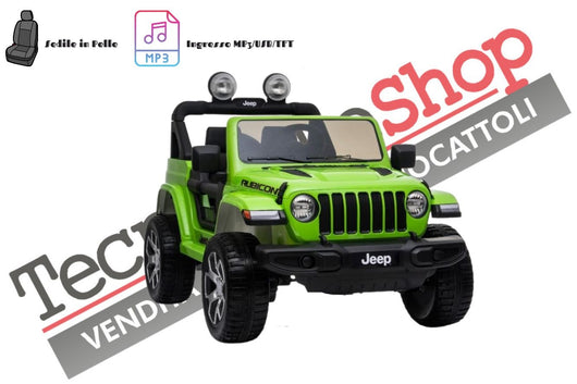 Auto Macchina Elettrica per Bambini JEEP FIAT Wranglper RUBICON 12V 2 Posti  con Mp3 - Sedile in Pelle - colore Verde