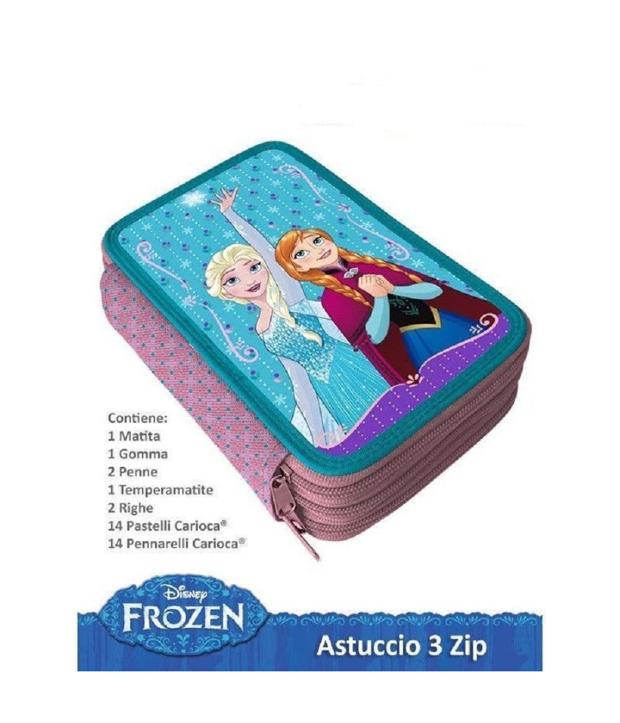 Frozen Portapastelli 3d Astuccio 3 Zip Cerniere 36 Pezzi Colori E Matite Scuola         