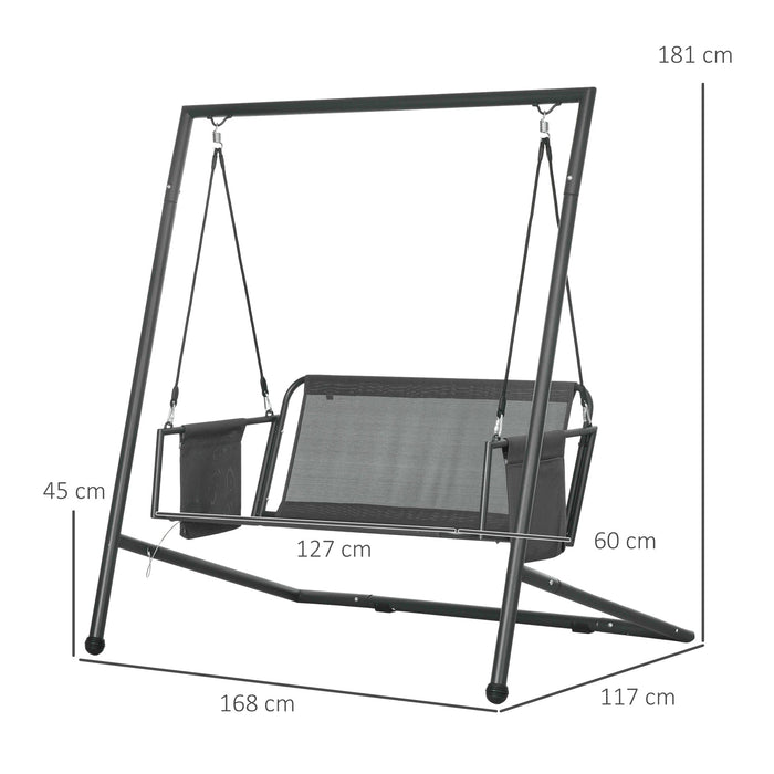 Dondolo da Giardino 2 Posti con Cuscini e Tasche 168x117x181 cm in Acciaio e Textilene Grigio Scuro