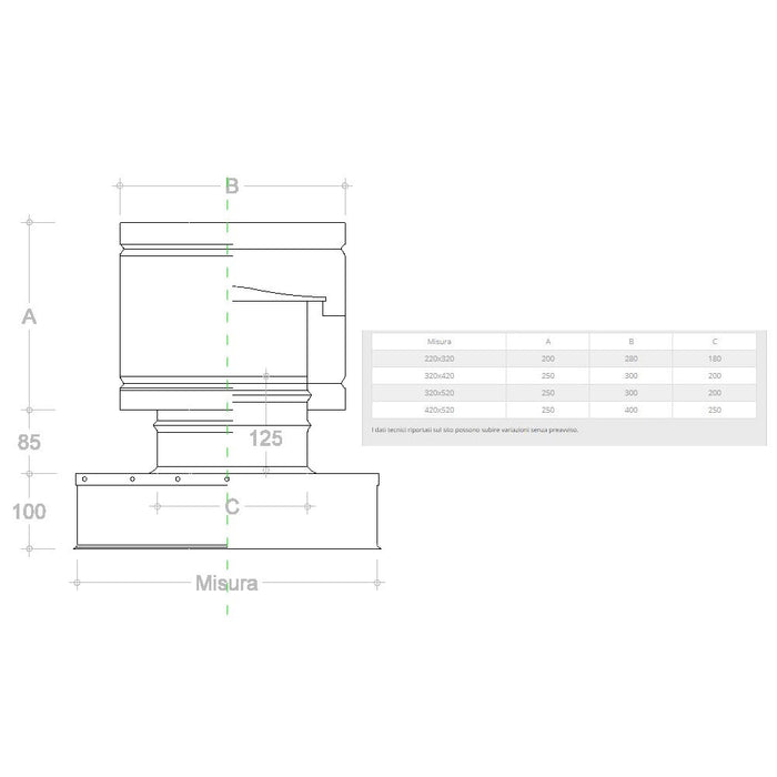 Fumaiolo a botte 4 venti inox base rettangolare 32x52cm