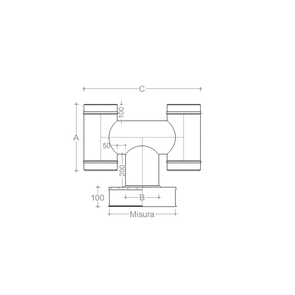 Fumaiolo terminale ad h inox base quadra da 27x27cm