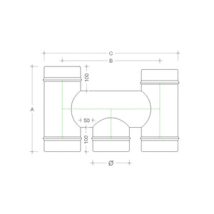 Fumaiolo terminale da 160mm modello ad h inox aisi 304 base tonda con innesto m maschio