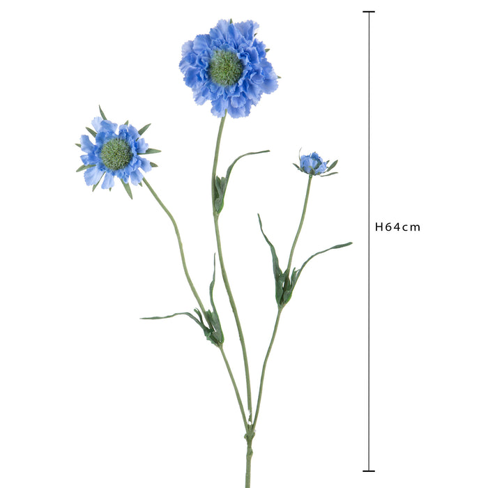 Set 6 Rami Artificiali Fiore di Scabiosa con 3 Diramazioni H 64 cm