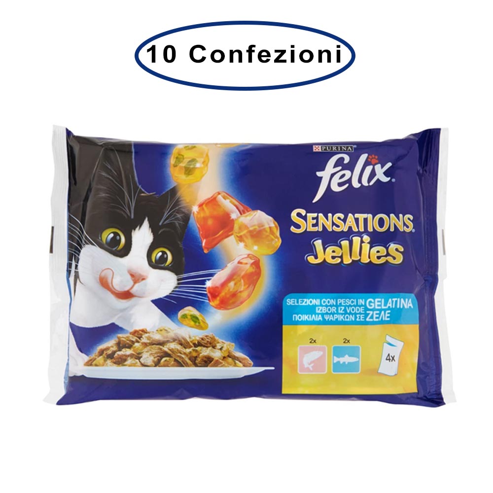 Purina felix sensations jellies umido gatto salmone & trota 10 confezioni da 4 buste da 100 grammi