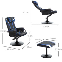 Sedia da Gaming Reclinabile 67x82,5x103 cm con Sgabello Poggiapiedi in Similpelle Nero e Blu Scuro