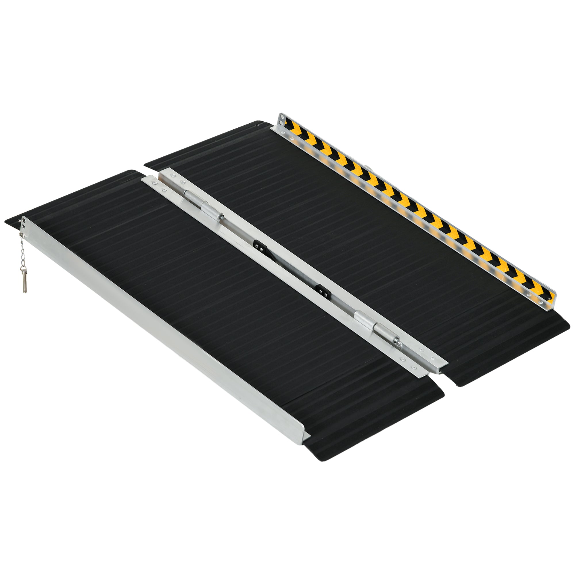 Rampa per Sedia a Rotelle Pieghevole 122x73,6x5,1 cm con Deflettori e Adesivi in Alluminio Nero