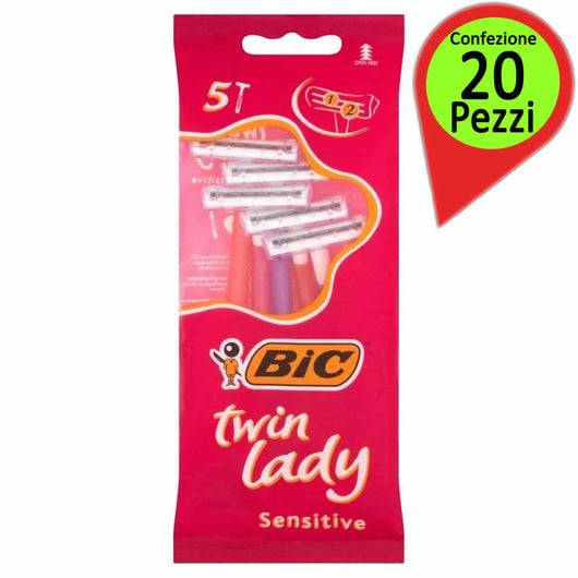 Bic rasoio twin lady sensitive confezione da 20 pacchi da 5 lamette ciascuno