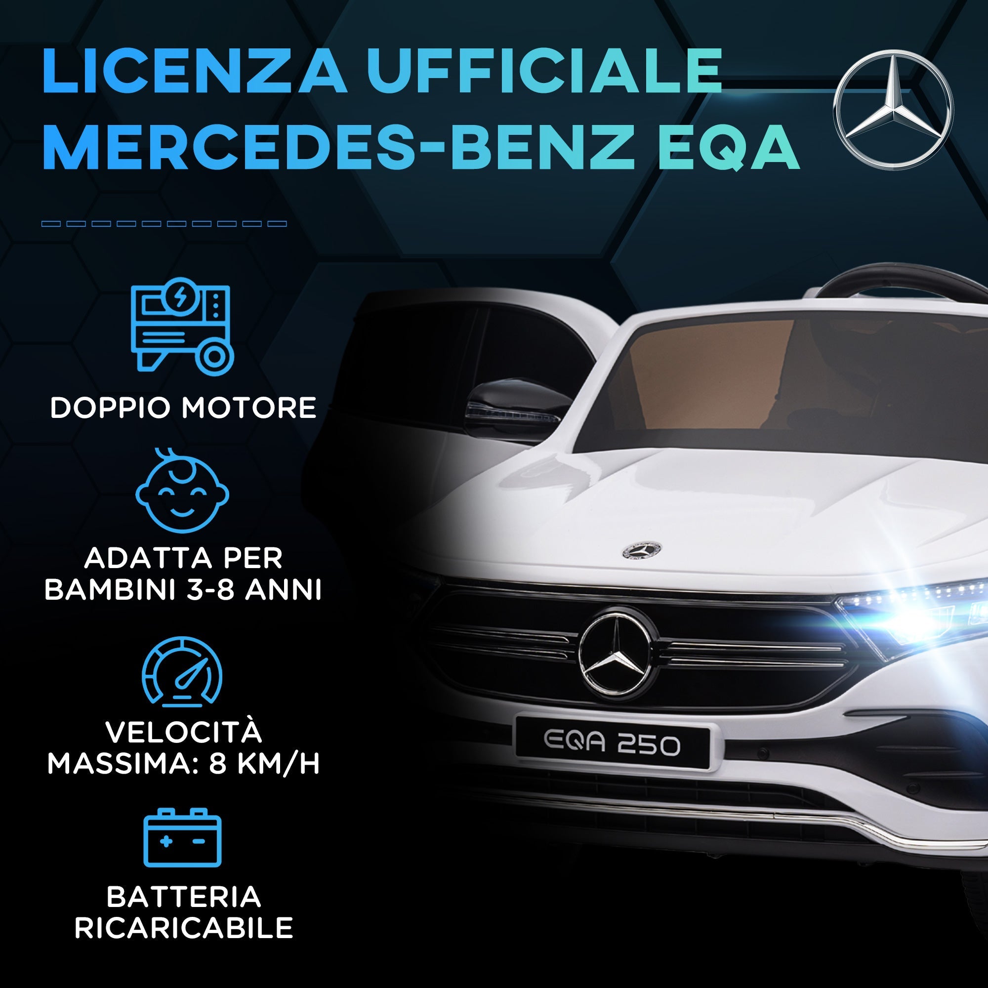 Macchina Elettrica per Bambini 12V con Licenza Mercedes EQA 250 Bianca