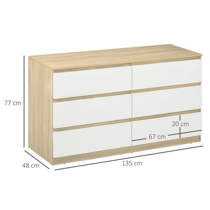 Cassettiera 6 Cassetti 135x48x77 cm in Legno Bianco e Colore Legno