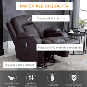 Poltrona Relax Massaggiante a 8 Punti 85x94x104 cm Reclinabile con Telecomando in Similpelle Marrone