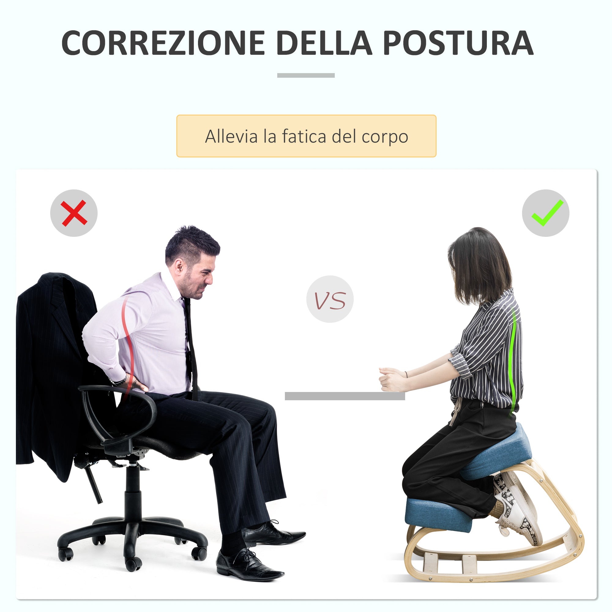 Sedia Ergonomica con Inginocchiatoio 51x69x58 cm in Betulla e Poliestere Blu