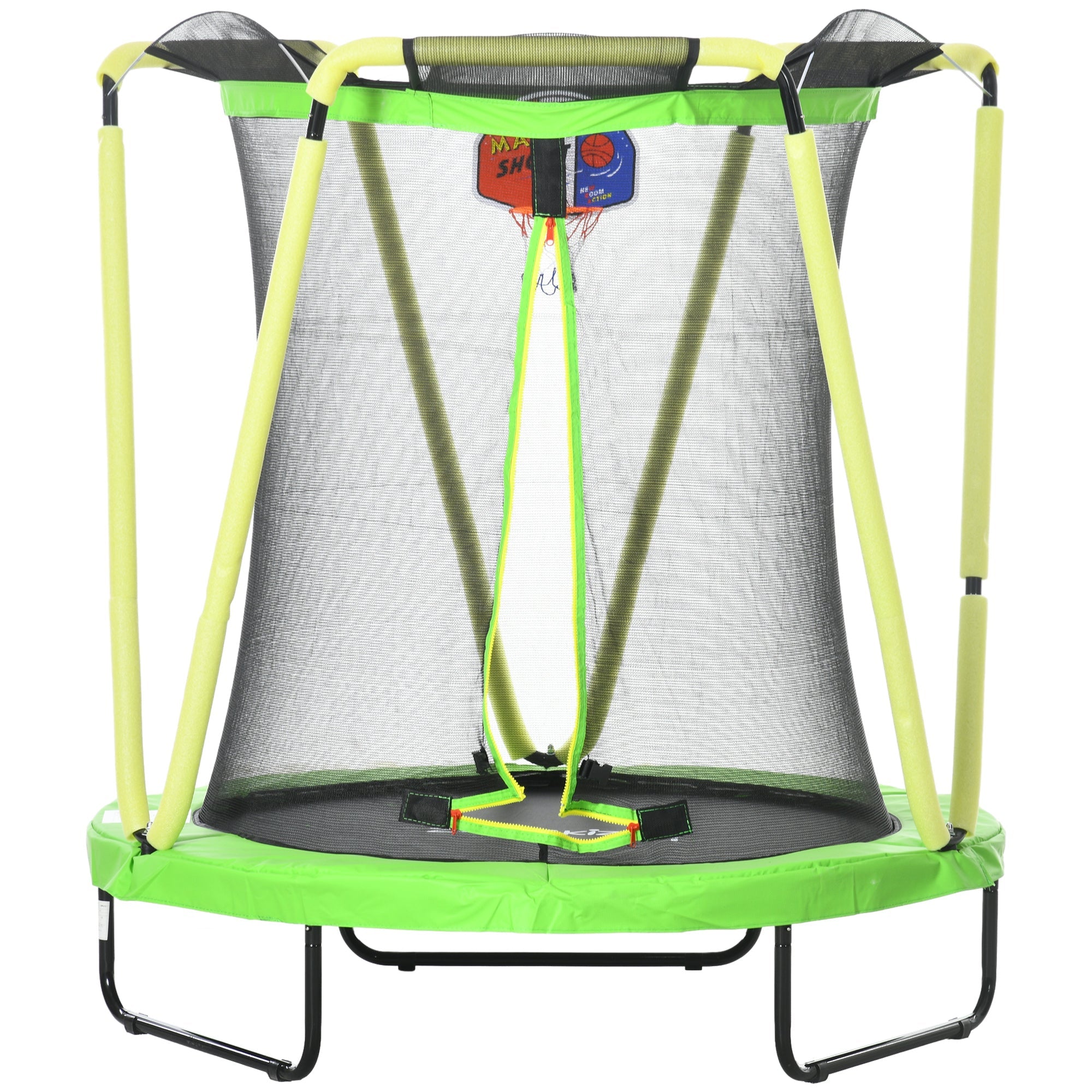 Trampolino Elastico per Bambini 3-10 Anni Ø140x155cm con Rete di Sicurezza Canestro e Palle Verde