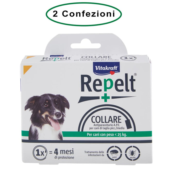 Vitakraft repelt collare antiparassitario per cani di taglia piccola & media < 25 kg confezione da 2 collari