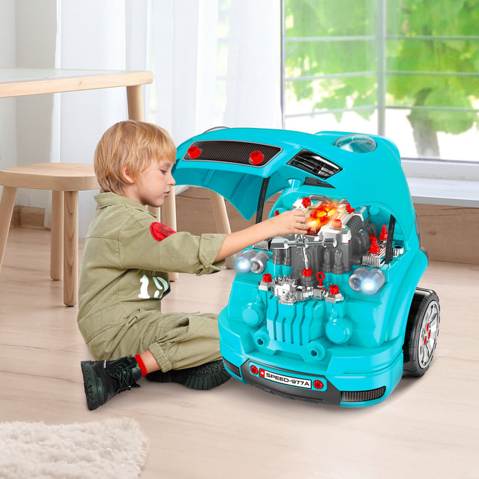 Officina Camion Giocattolo per Bambini 40x39x47 cm con 61 Accessori Nero e Azzurro