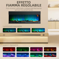 Camino Elettrico da Parete e da Incasso 1800W con Fiamme Colorate LED Nero