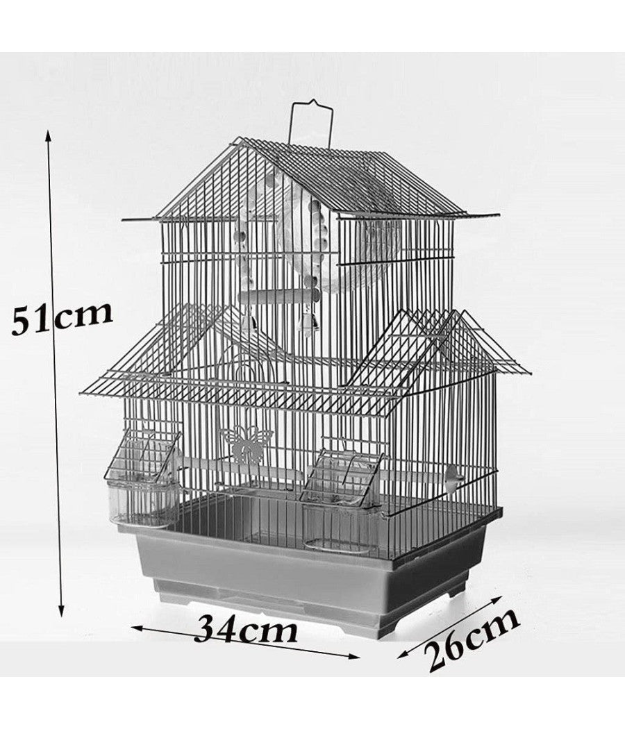 Gabbia Grande Per Uccelli Quadrata Metallo Ferro Villa Forte Durevole 34x26x51cm         