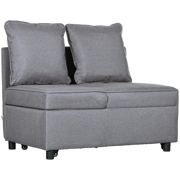 Poltrona Letto Singolo Schienale Reclinabile 98x69x65 cm Tessuto Effetto Lino Grigio Scuro