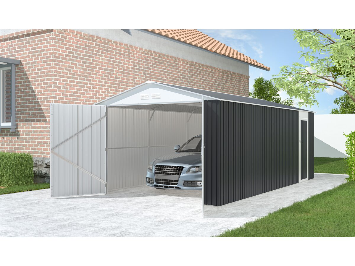 Garage in metallo "Houston" - 15,36 m² con grondaia  - Antracite