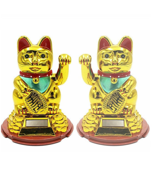 Gatto Della Fortuna Giapponese Oro Maneki Neko Braccio Mobile Solare Cinese         