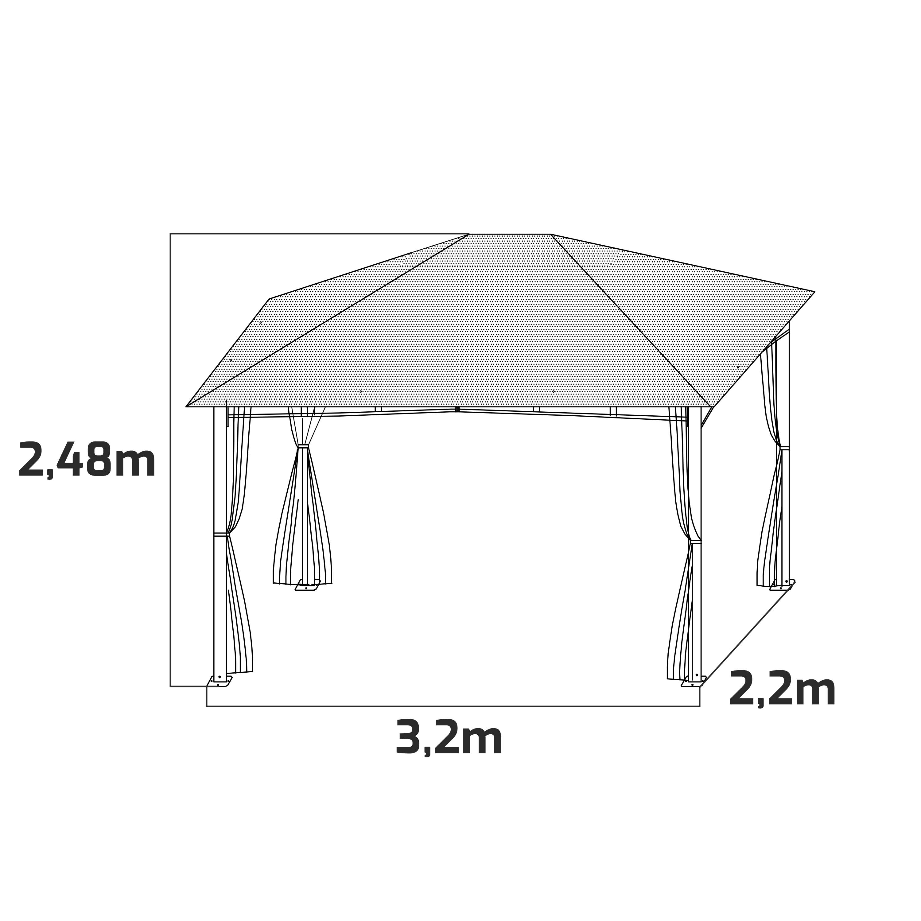 Beusi - gazebo da giardino 3x2 mt in ferro con telo di copertura in poliestere e 4 zanzariere laterali con cerniere e lacci