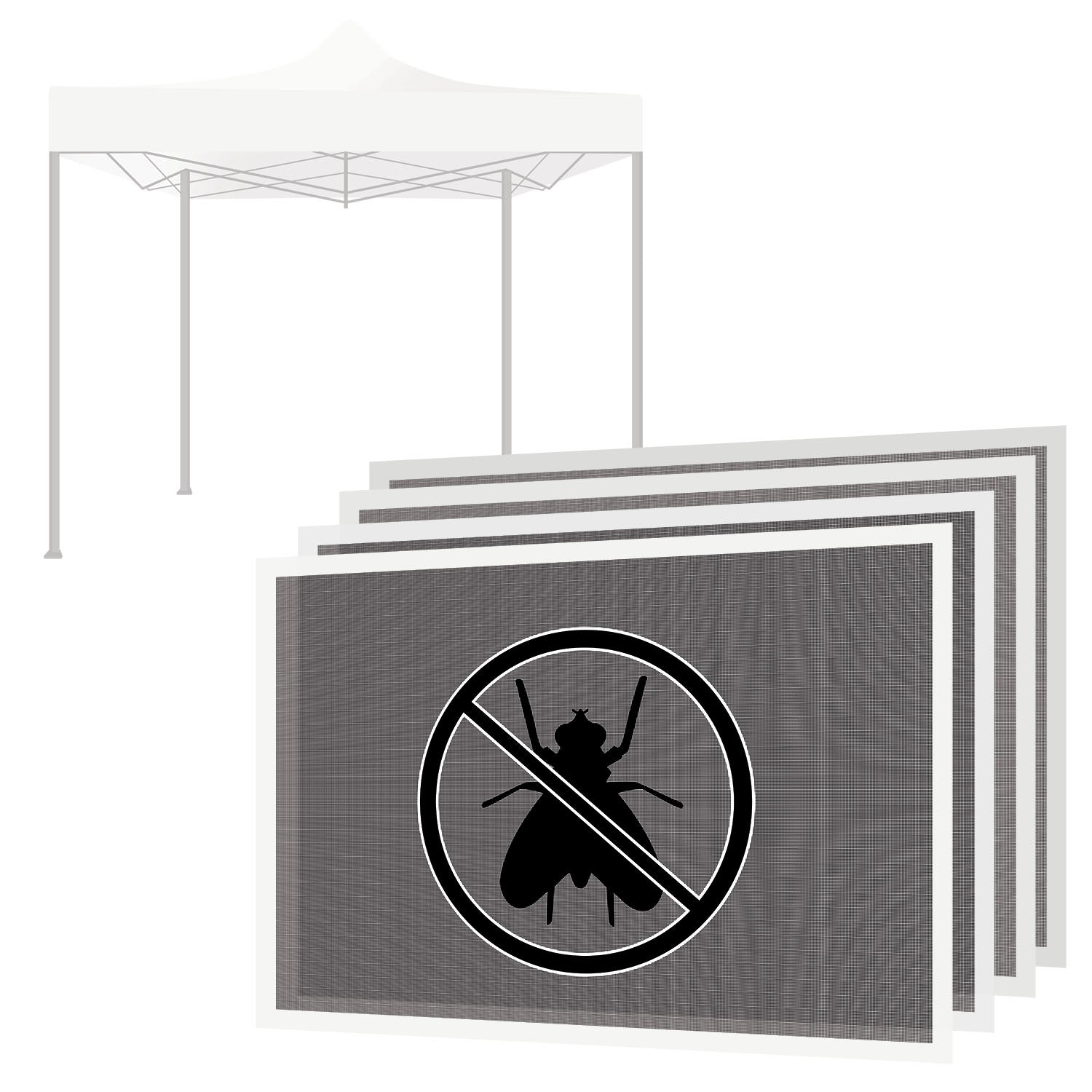 Set 4 teli zanzariera per gazebo da giardino 3x3 M kit di 4 zanzariere con velcro. 300X300X200H CM Nero