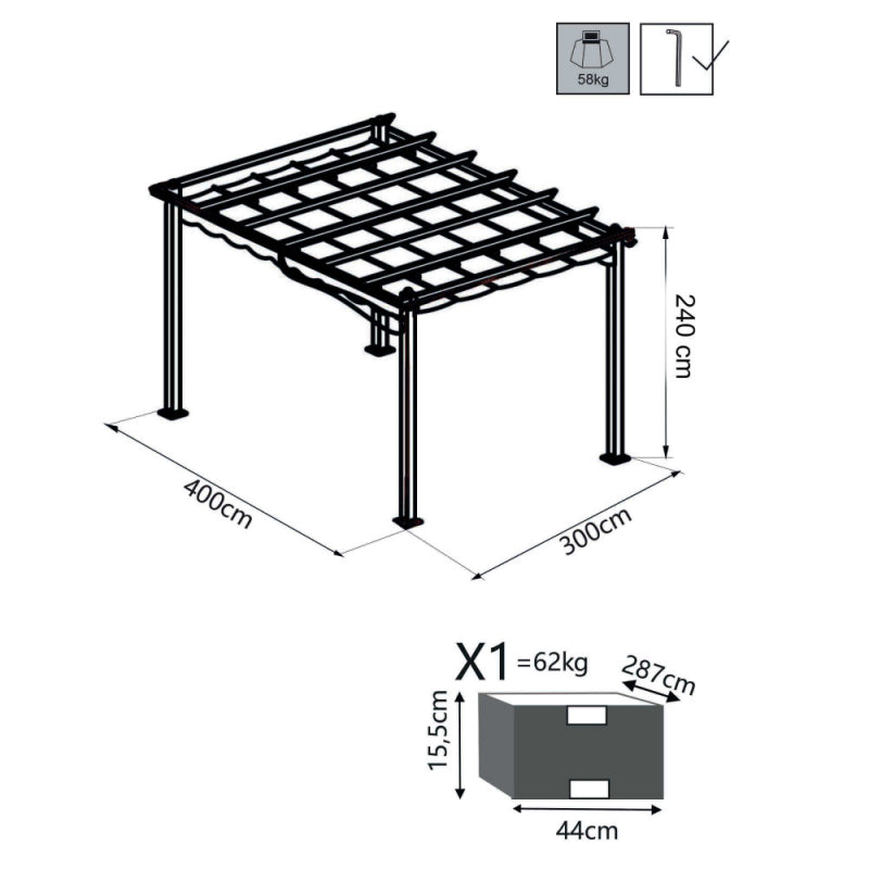 GAZEBO ASTORIA 3 X 3 TORTORA TELO GRIGIO