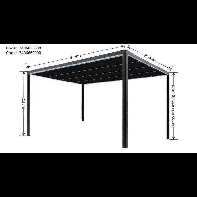 Gazebo pergola alluminio Milwaukee nerocon telo elettrico m3x3h2,3