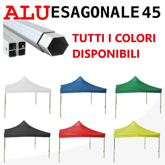 Gazebo 3x3 m rosso SENZA laterali pieghevole alluminio piantone esagonale 45mm portatile estendibile richiudibile estensibile acciaio per fiere eventi stand chiosco tenda tendone mercato mercatino    