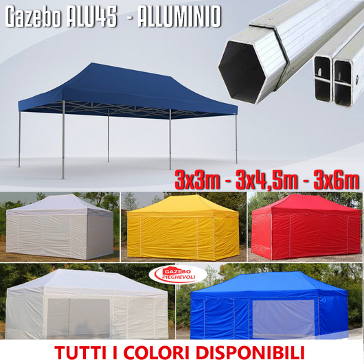 Gazebo 3X6 m verde pieghevole alluminio piantone esagonale 45mm portatile estendibile richiudibile estensibile acciaio con laterali per fiere eventi stand chiosco tenda tendone mercato mercatino    