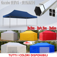 Gazebo 3X6 m blu pieghevole alluminio piantone esagonale 45mm portatile estendibile richiudibile estensibile acciaio con laterali per fiere eventi stand chiosco tenda tendone mercato mercatino    