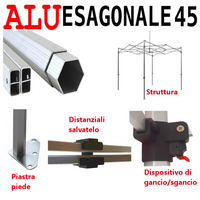 Gazebo 3x3 m blu SENZA laterali pieghevole alluminio piantone esagonale 45mm portatile estendibile richiudibile estensibile acciaio per fiere eventi stand chiosco tenda tendone mercato mercatino    