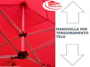 Gazebo 3x3 m rosso SENZA laterali pieghevole alluminio piantone esagonale 45mm portatile estendibile richiudibile estensibile acciaio per fiere eventi stand chiosco tenda tendone mercato mercatino    