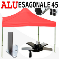 Gazebo 3x3 m rosso SENZA laterali pieghevole alluminio piantone esagonale 45mm portatile estendibile richiudibile estensibile acciaio per fiere eventi stand chiosco tenda tendone mercato mercatino    