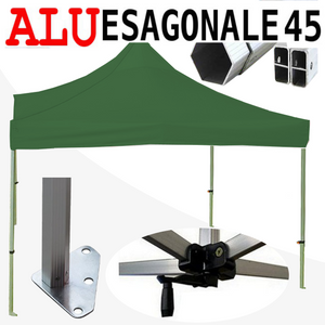 Gazebo 3x3 m verde SENZA laterali pieghevole alluminio piantone esagonale 45mm portatile estendibile richiudibile estensibile acciaio per fiere eventi stand chiosco tenda tendone mercato mercatino    