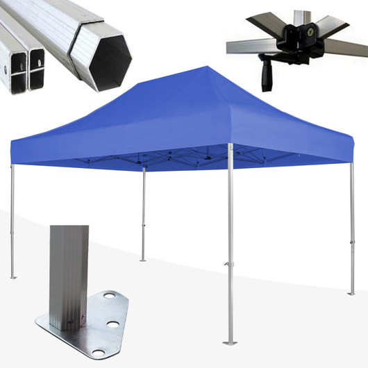 Gazebo 3x4,5 m blu SENZA laterali pieghevole alluminio piantone esagonale 45mm portatile estendibile richiudibile estensibile acciaio per fiere eventi stand chiosco tenda tendone mercato mercatino    