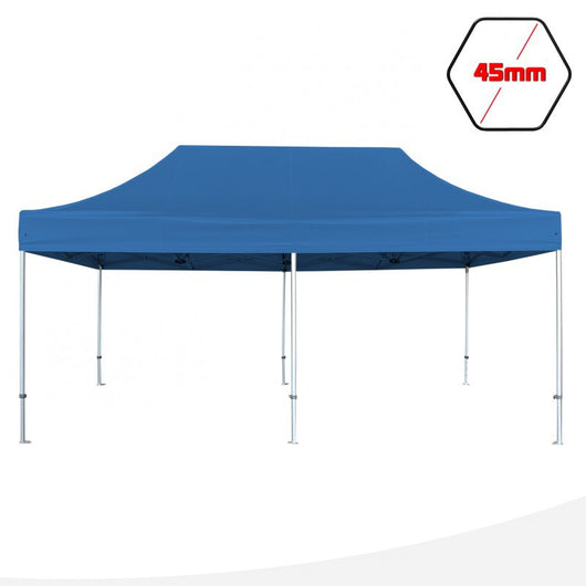 Gazebo 3x6 m blu SENZA laterali pieghevole alluminio piantone esagonale 45mm portatile estendibile richiudibile estensibile acciaio per fiere eventi stand chiosco tenda tendone mercato mercatino    