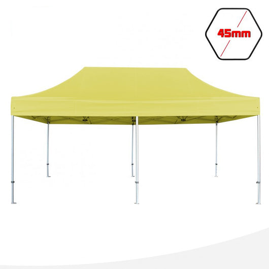 Gazebo 3x6 m giallo SENZA laterali pieghevole alluminio piantone esagonale 45mm portatile estendibile richiudibile estensibile acciaio per fiere eventi stand chiosco tenda tendone mercato mercatino    