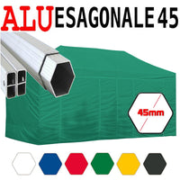 Gazebo 3X6 m verde pieghevole alluminio piantone esagonale 45mm portatile estendibile richiudibile estensibile acciaio con laterali per fiere eventi stand chiosco tenda tendone mercato mercatino    