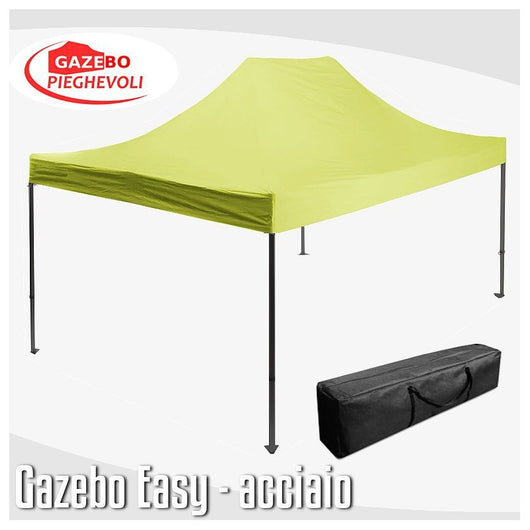 Gazebo 3x4,5 m giallo pieghevole portatile estendibile richiudibile estensibile acciaio SENZA laterali per fiere eventi stand chiosco tenda tendone mercato mercatino  