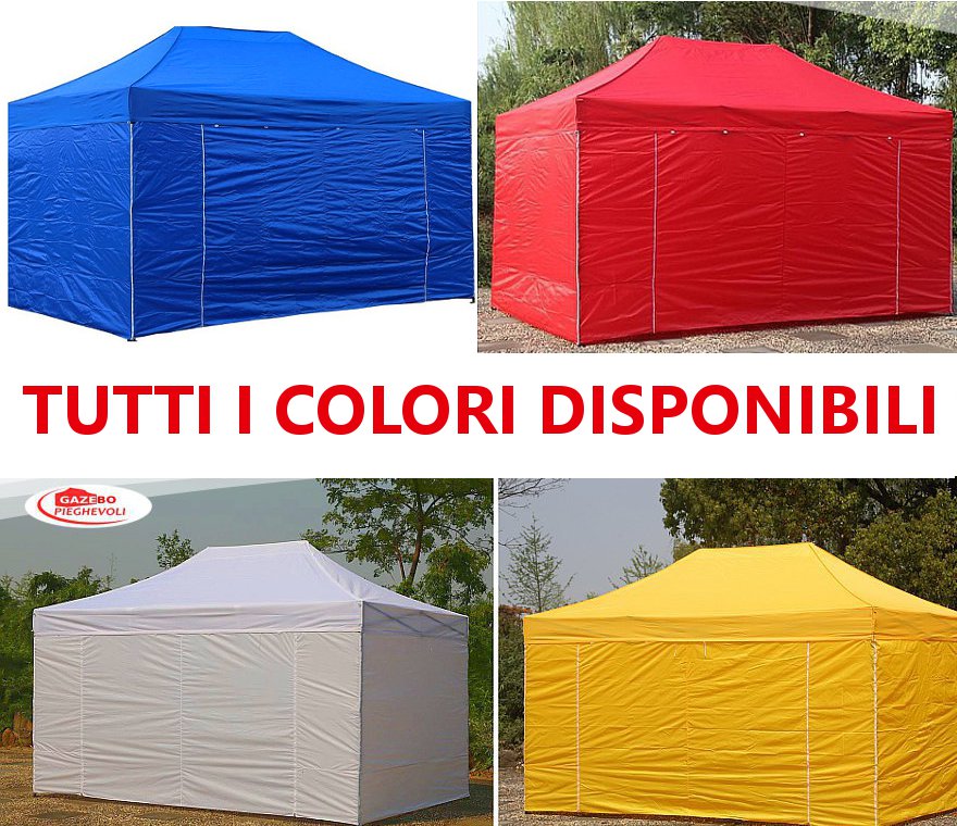 Gazebo 3x4,5 m bianco pieghevole portatile estendibile richiudibile estensibile acciaio con laterali per fiere eventi stand chiosco tenda tendone mercato mercatino  