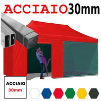 Gazebo 3x6 m rosso pieghevole portatile estendibile richiudibile estensibile acciaio con laterali per fiere eventi stand chiosco tenda tendone mercato mercatino  