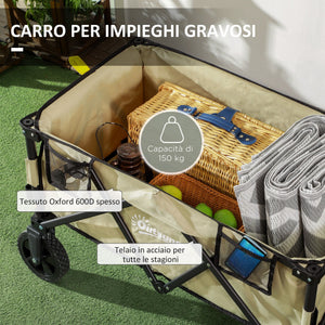 Carrello da Giardino Pieghevole 78L 105x52x70-110 cm in Acciaio Tessuto Oxford e Plastica Kaki