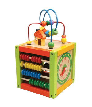 Giocattolo Cubo Attivita Per Bambini In Legno Con Gioco Pallottoliere Abaco 16cm         