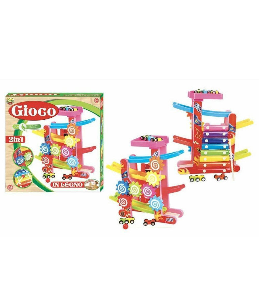 Gioco 2in1 Pista Macchinine Xilifono In Legno Giocattolo Gioco Musicale Bambini         