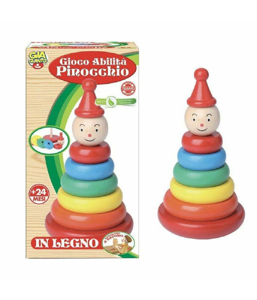 Gioco Abilità  Pinocchio In Legno Giocattolo Gioco Incastro Piramide Per Bambini         