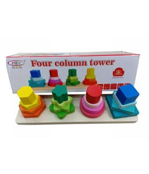 Gioco Legno 4 Colonne 16pz Bambino Attività  Didattica Educativo Forme Puzzle         