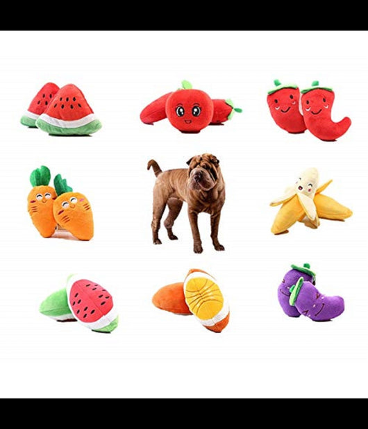 Gioco Peluche Frutta Morbido Cani Banana Anguria Peperoncino Pomodoro Morde Denti         