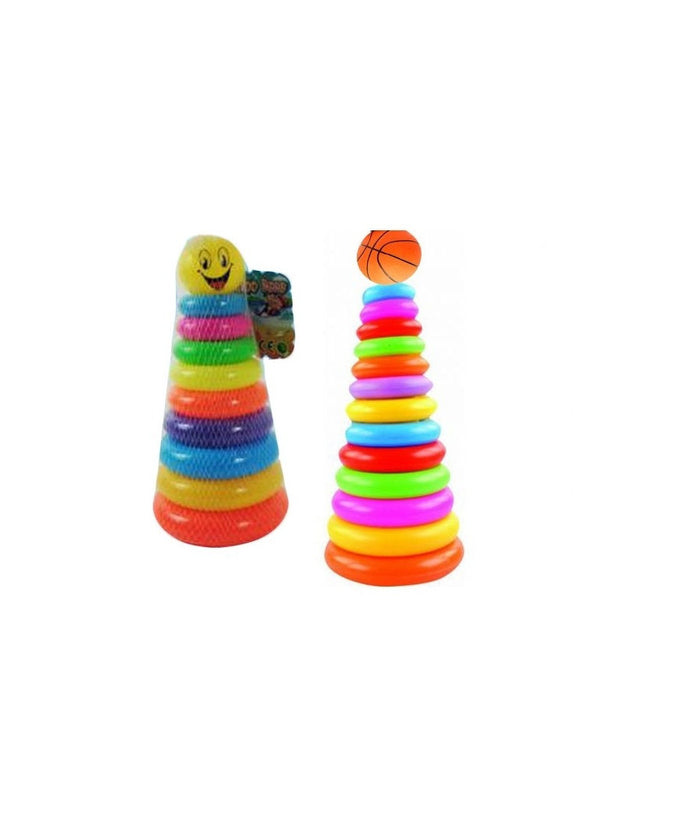 Gioco Piramide Torre Di 9 Anelli In Plastica Impilamento Gioco Per Bimbi Bambini         