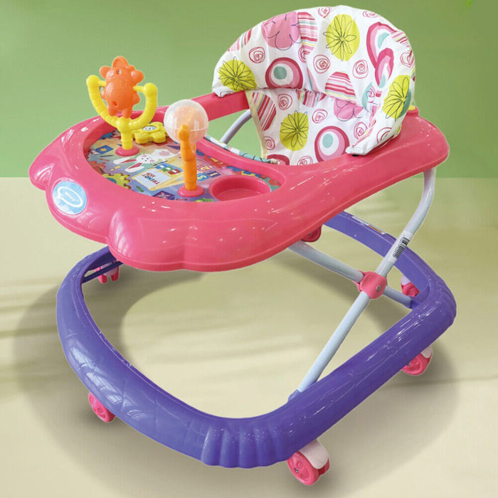 Girello Bambini Wizy Happy per Primi Passi con Chiusura Salvaspazio e Console Gioco -Rosa